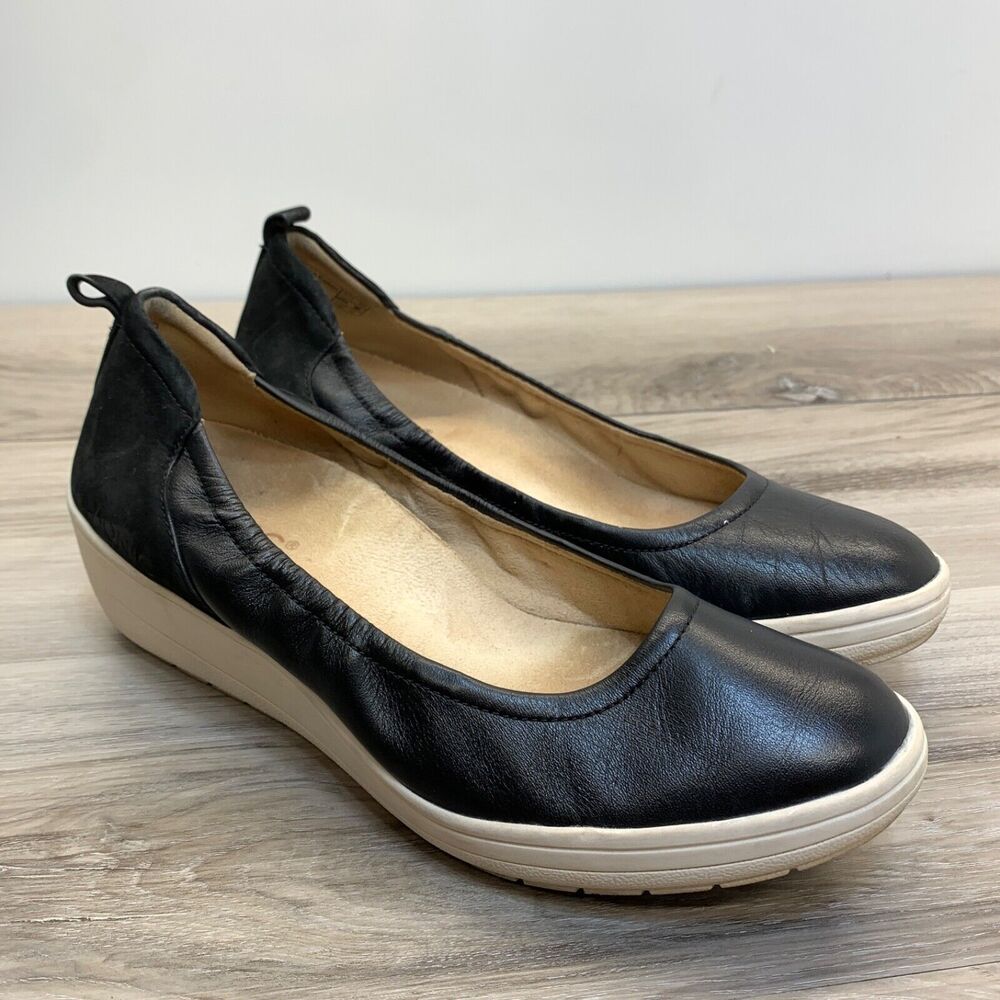 Vionic Womens Size 8 Jacey Slip On Wedge Shoes Leather Comfort Cushion Black